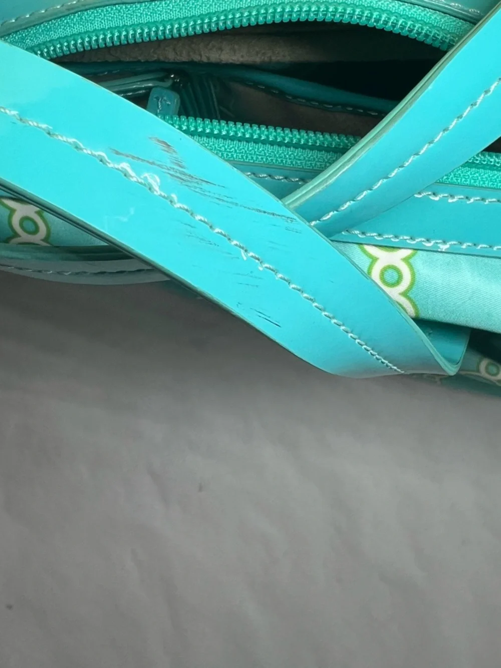 Stella & Dot Aqua Patterned Tote with‎ Lime Accents